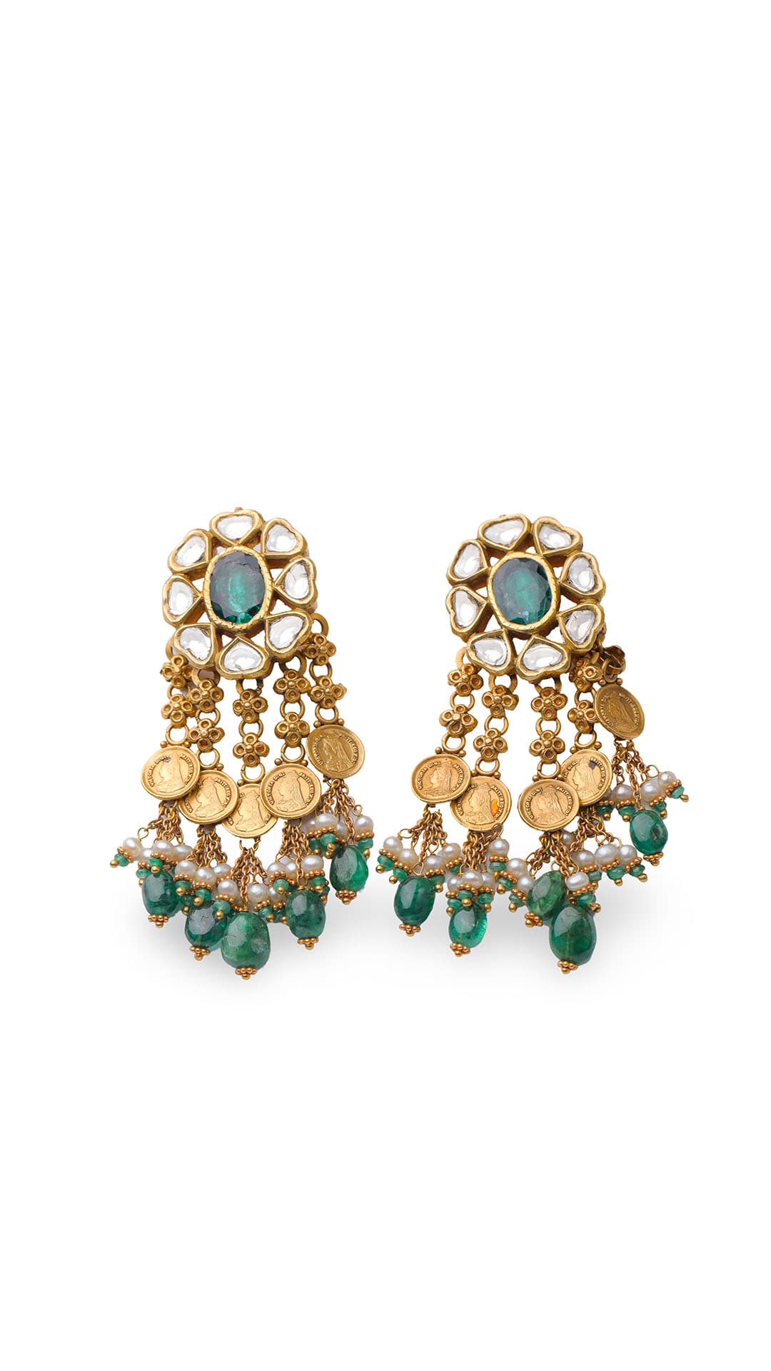 Antique Coin Emerald Earrings